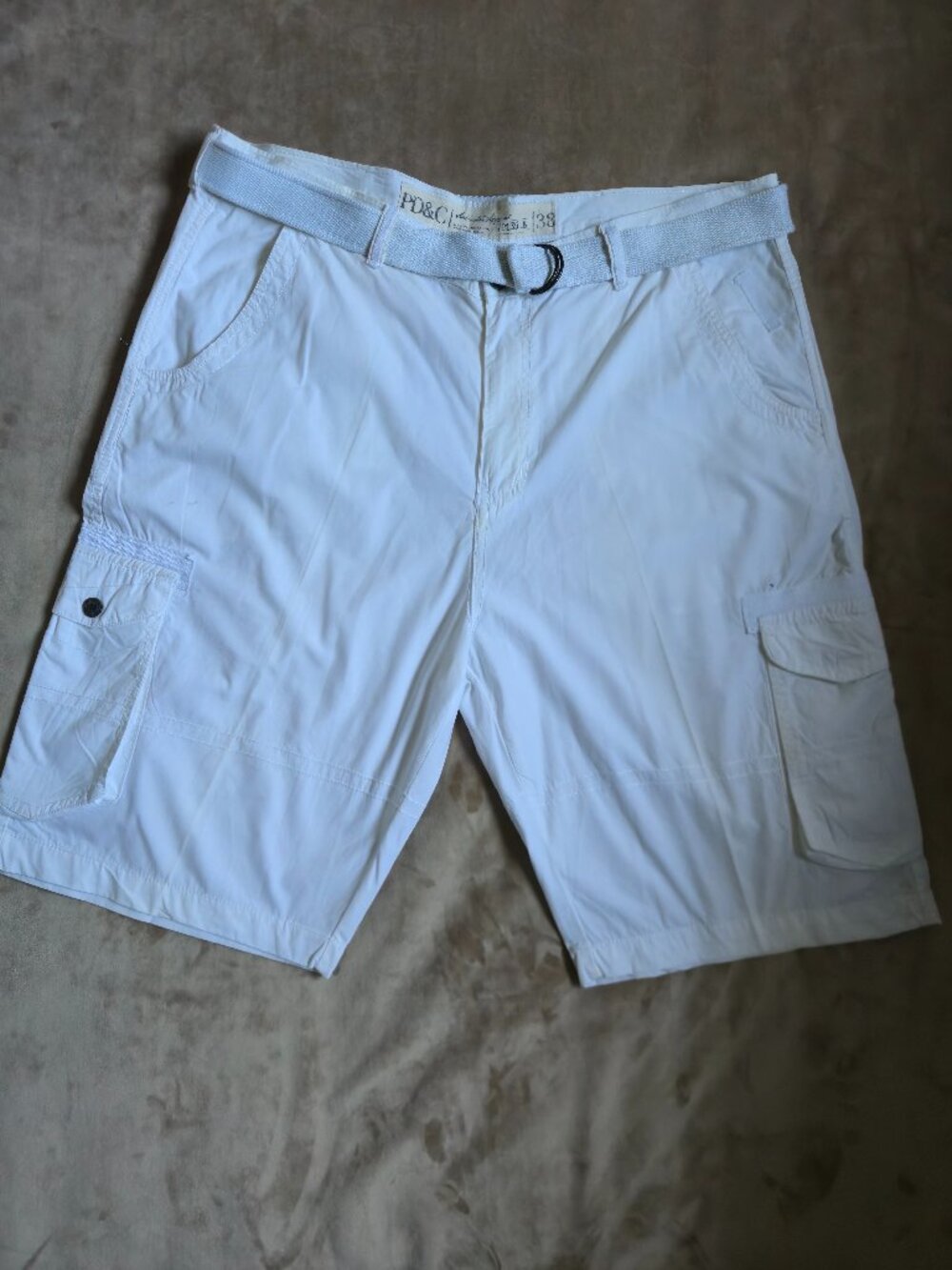 PD&C Authentic Apparel Belted 100% Cotton Cargo Shorts Crisp White Men's 38
